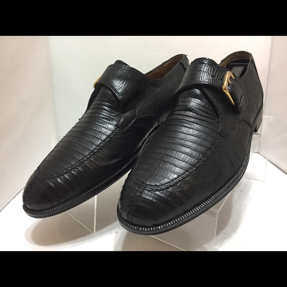 Mezlan Neiman Marcus Monk Strap Black Lizard 7.5 M
